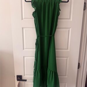 Who What Wear Green Polka Dot Smocked Neck Maxi